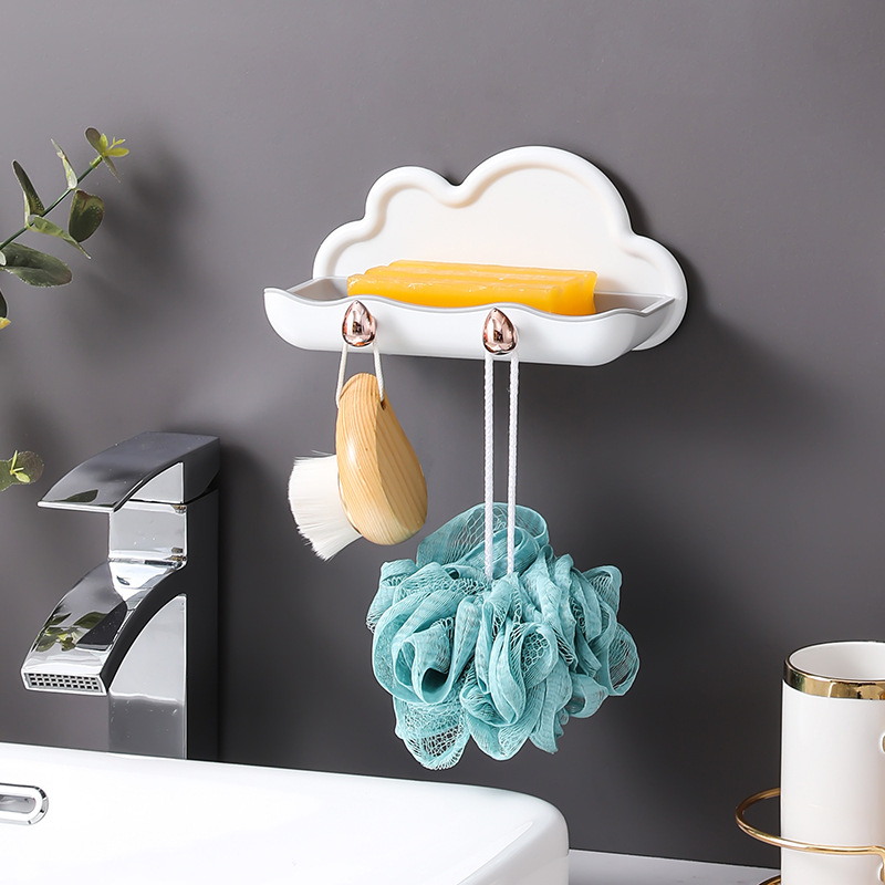 M73-2901 Multi-purpose Cloud Soap Box, wall-mounted bathroom soap box without punching holes, double-layer draining Item Picture