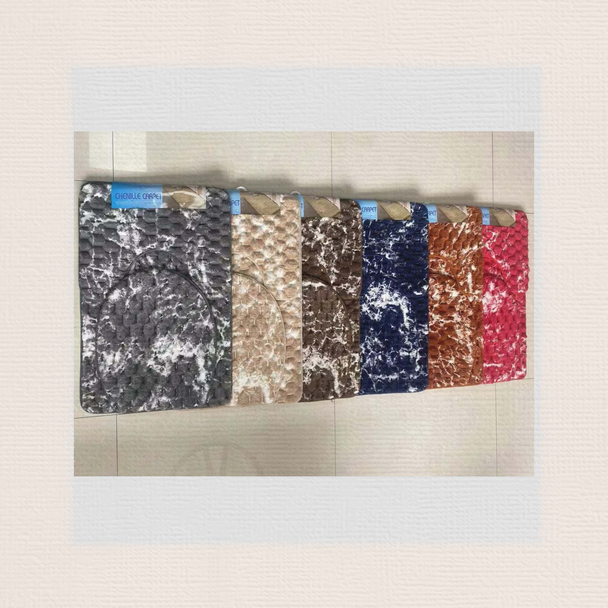Golden turtle velvet marble pattern three-dimensional toilet 3-piece set, floor mat, anti-slip mat, foot mat, door mat, kitchen mat, bathroom mat, carpet. The new floor mat comes in multiple colors and can be mixed. The product quality is good Specification drawing