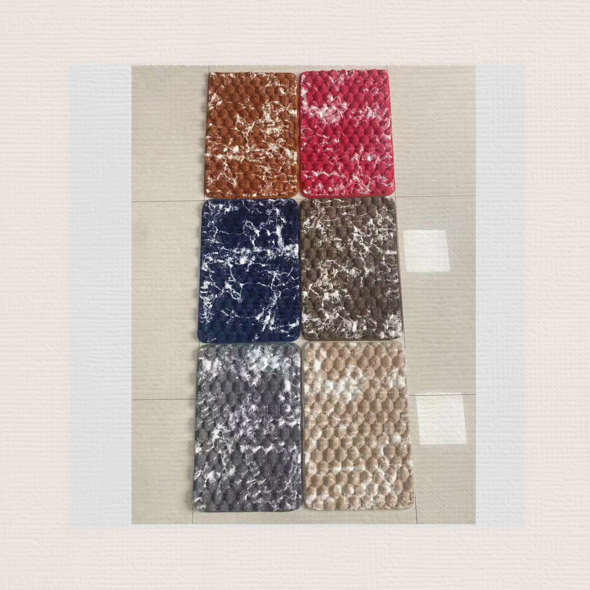 Golden turtle velvet marble pattern three-dimensional toilet 3-piece set, floor mat, anti-slip mat, foot mat, door mat, kitchen mat, bathroom mat, carpet. The new floor mat comes in multiple colors and can be mixed. The product quality is good Application Scenario
