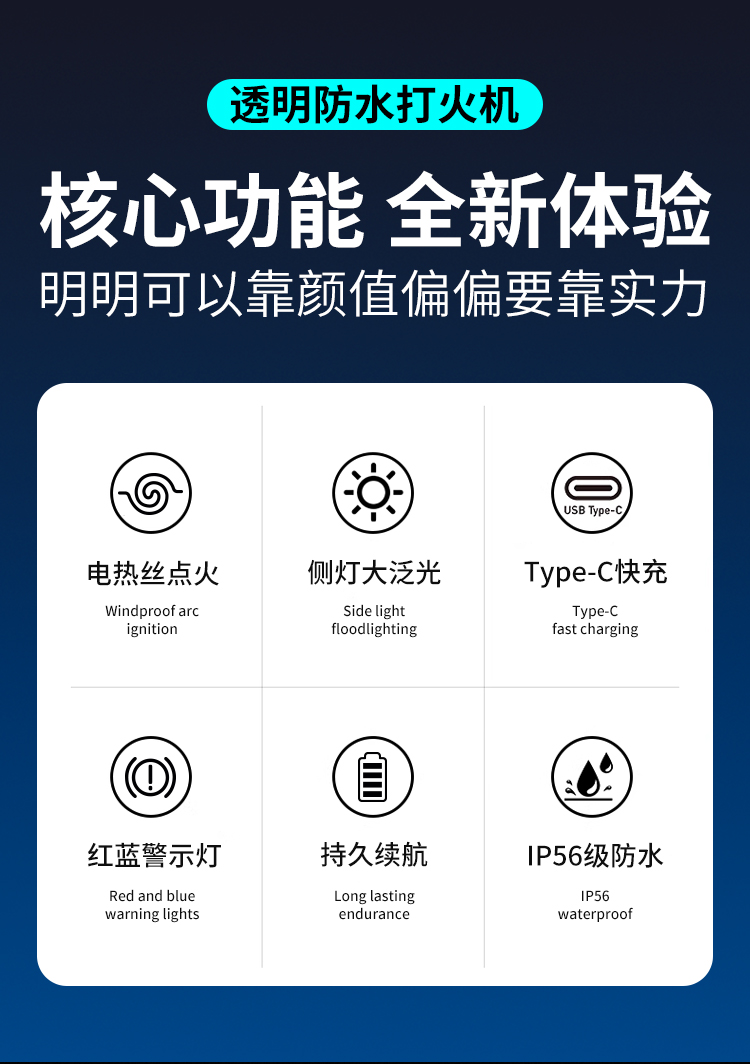 户外野营充电多功能应急手电筒 电弧打火机 照明灯 露营防水迷你钥匙扣灯详情2