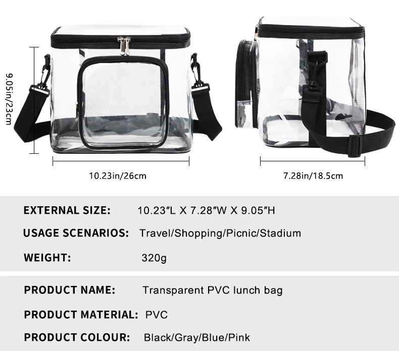 Cross-border transparent toiletry and storage bag, portable and crossbody bag, square PVC lunch bag for outdoor play and picnics with meals detail image 6