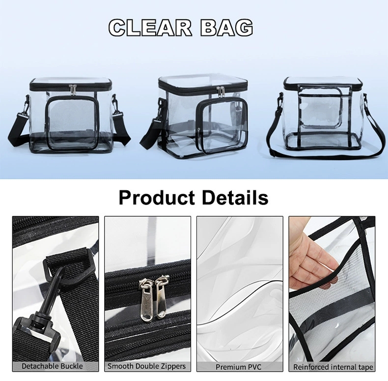 Cross-border transparent toiletry and storage bag, portable and crossbody bag, square PVC lunch bag for outdoor play and picnics with meals detail image 4