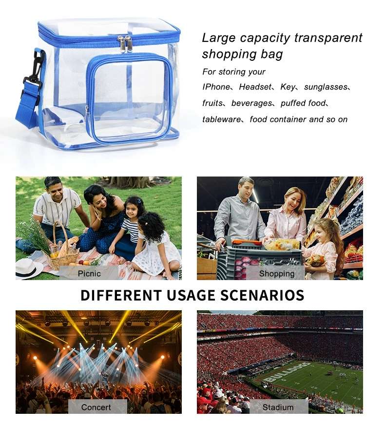 Cross-border transparent toiletry and storage bag, portable and crossbody bag, square PVC lunch bag for outdoor play and picnics with meals detail image 5