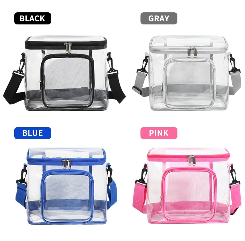 Cross-border transparent toiletry and storage bag, portable and crossbody bag, square PVC lunch bag for outdoor play and picnics with meals detail image 15