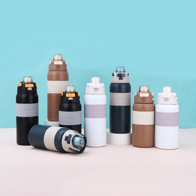Stainless steel large-capacity sports water bottle, outdoor portable hand-held insulated cup, simple gift bouncy cup