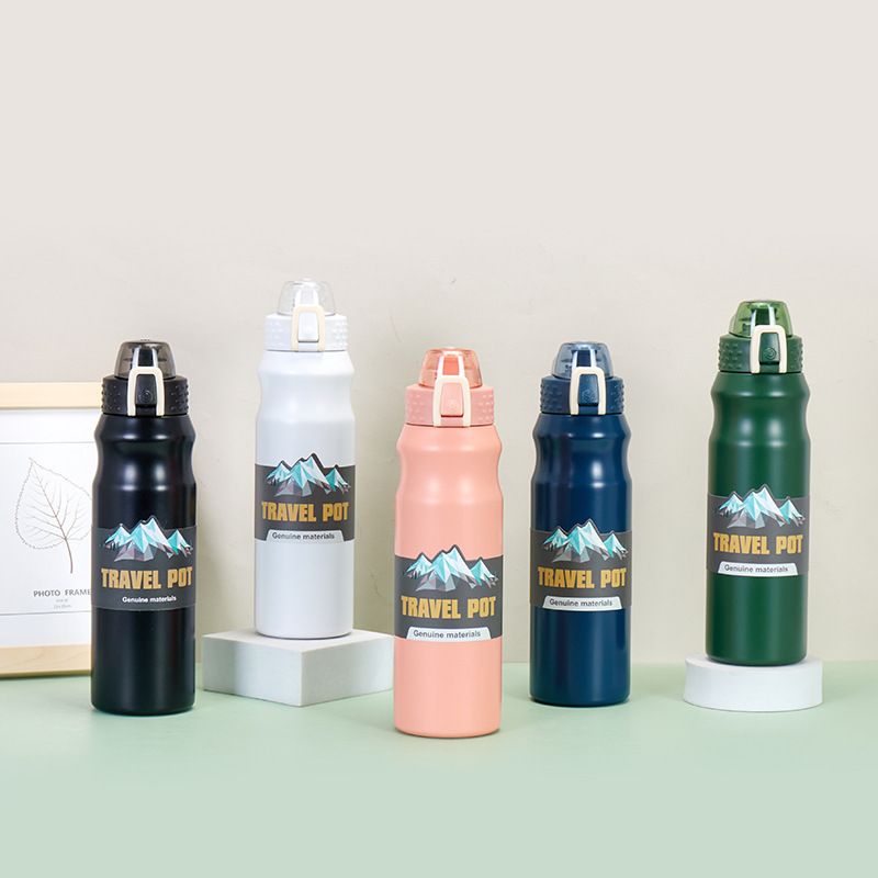 Stainless steel insulated cup, double-layer vacuum bouncing lid, direct drinking sports water bottle, outdoor portable handle cup details Picture