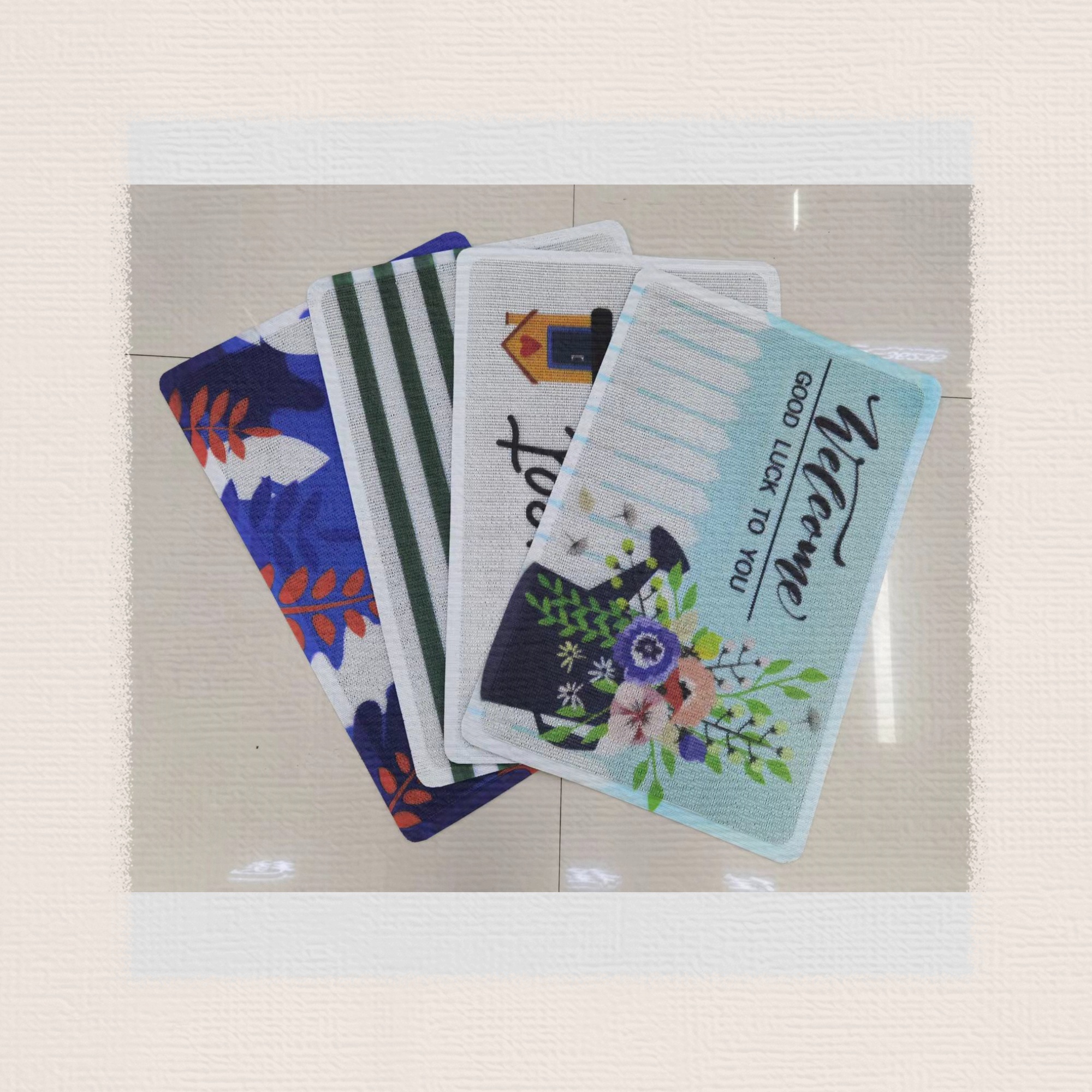 PVC Teslin printed floor mat, anti-slip mat, floor mat, door mat, kitchen mat, bathroom mat, outdoor mat, scratch-off floor mat. Good product quality, multiple patterns, no color fading, excellent anti-slip effect, 40*60cm Item Picture