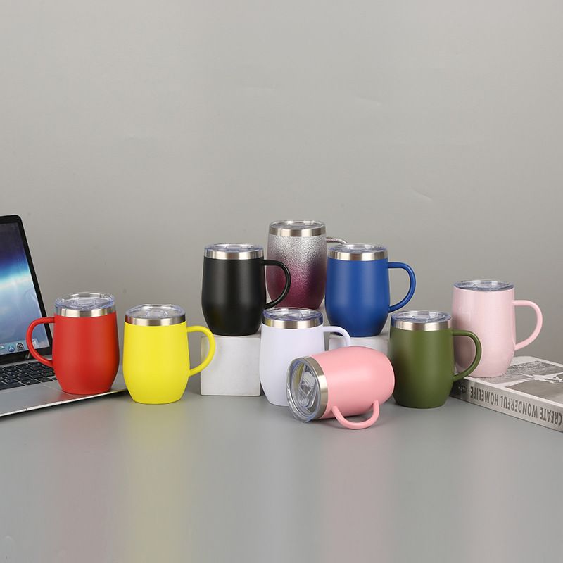 304 stainless steel large-bellied mug, portable office water cup with lid, double-layer heat-resistant insulated cup with handle