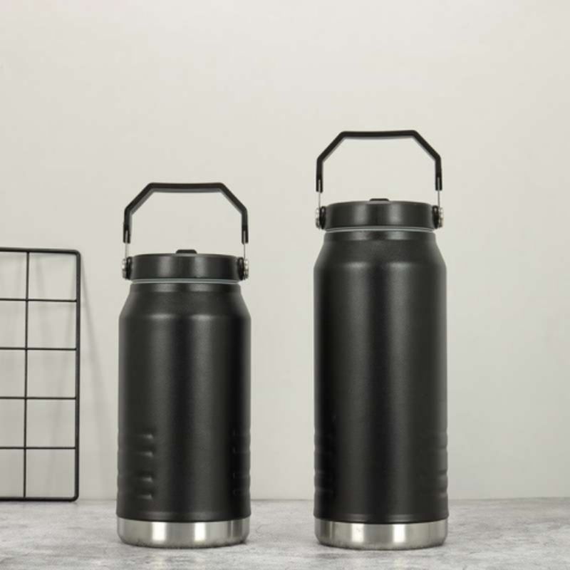 Large-capacity ice bucket, outdoor sports 304 stainless steel handle straw cup, portable vacuum car water bottle details Picture