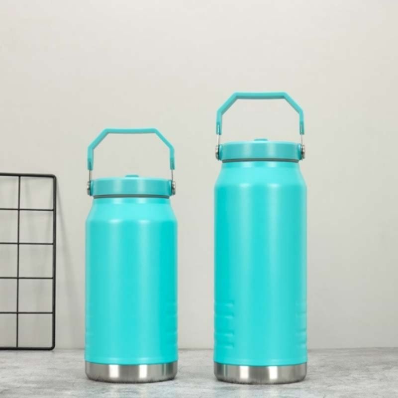 Large-capacity ice bucket, outdoor sports 304 stainless steel handle straw cup, portable vacuum car water bottle Item Picture