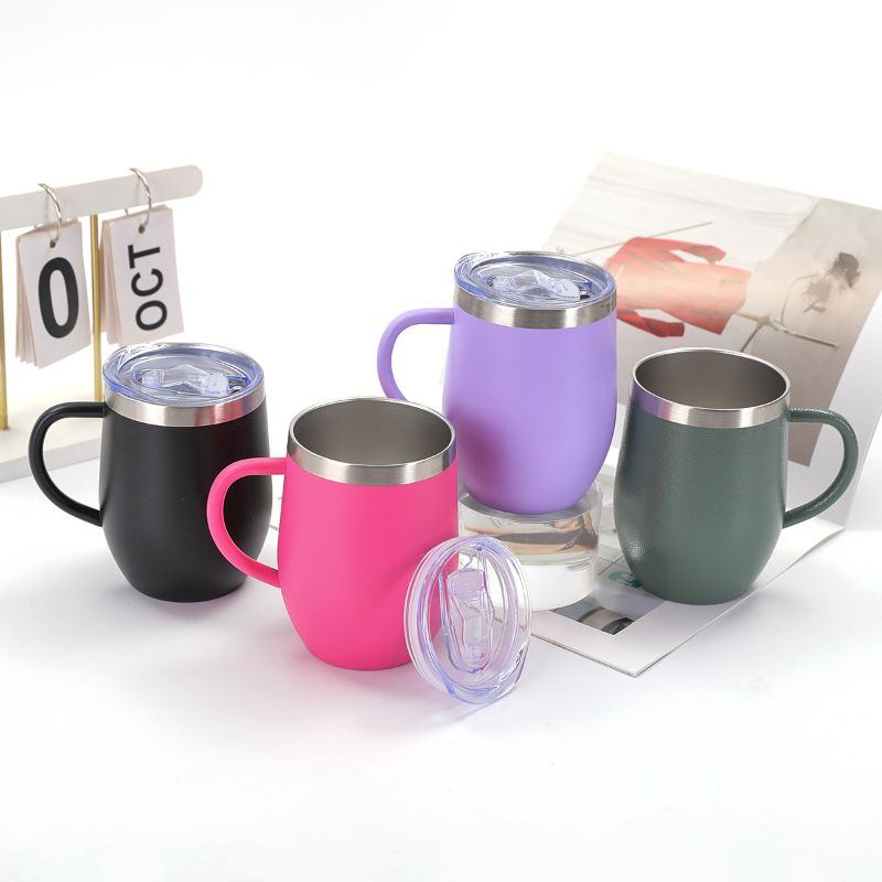 304 stainless steel large-bellied mug, portable office water cup with lid, double-layer heat-resistant insulated cup with handle Specification image