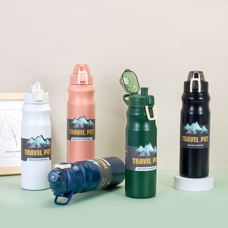 Stainless steel insulated cup, double-layer vacuum bouncing lid, direct drinking sports water bottle, outdoor portable handle cup