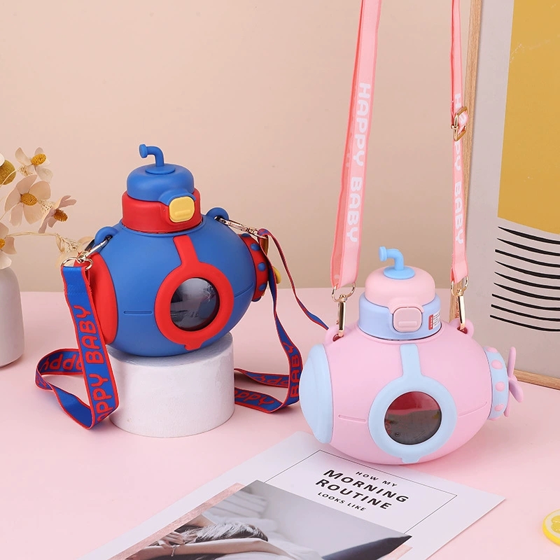 H185- Submarine Plastic Cup, Straw Cup, Cartoon Cute, anti-drop Plastic Cup, Large capacity for Boys and girls, Big Belly Cup, Big belly Cup Plastic Cup, Water cup detail image 1