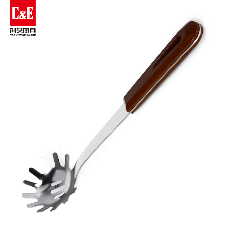 C&E Creative stainless steel spatulas, spoons, strainers, rice spoons, soup spoons, rice scoops, and wooden handles can be hung for portable storage of kitchenware for home use details Picture