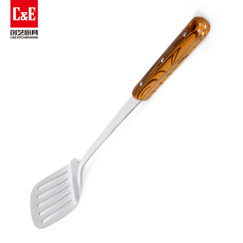 C&E Creative stainless steel spatula, soup spoon, strainer, rice spoon, rice noodle and meat fork, solid wood handle, can be hung for portable storage of kitchenware and household use details Picture