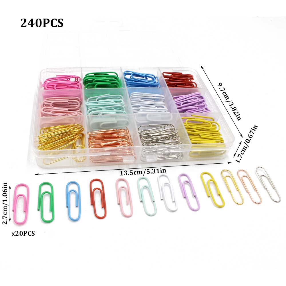 New 12-color 240-piece office paper fixed paper clip 28MMDIY financial storage paper clip set pic 6
