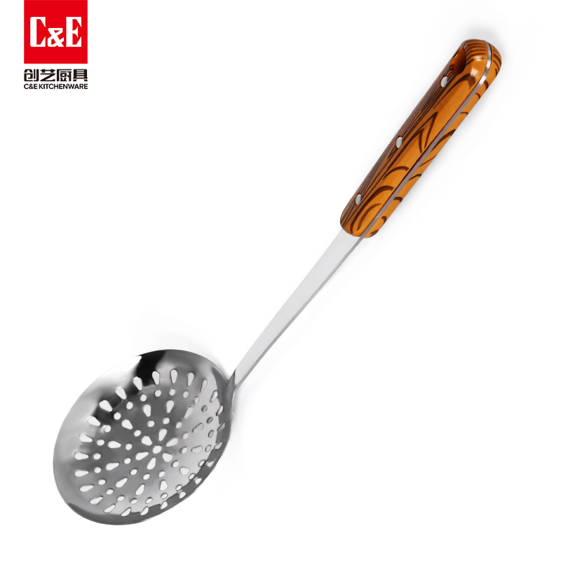 C&E Creative stainless steel spatula, soup spoon, strainer, rice spoon, rice noodle and meat fork, solid wood handle, can be hung for portable storage of kitchenware and household use