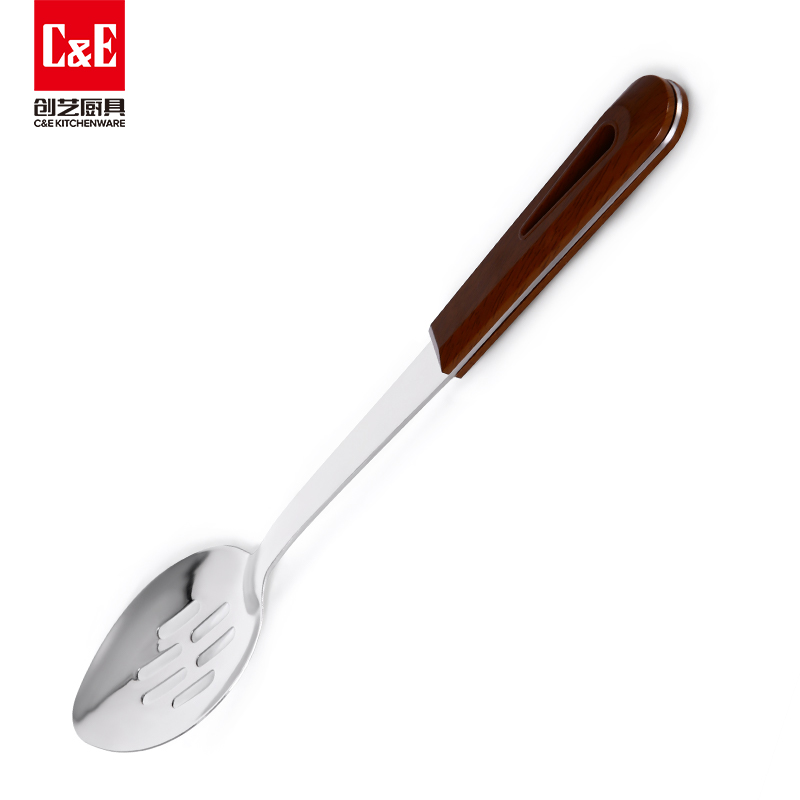 C&E Creative stainless steel spatulas, spoons, strainers, rice spoons, soup spoons, rice scoops, and wooden handles can be hung for portable storage of kitchenware for home use Specification image