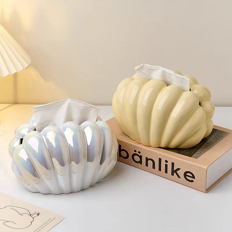 创意贝壳纸巾盒客厅高档轻奢风抽纸盒摆件高级感家用桌面餐巾纸盒