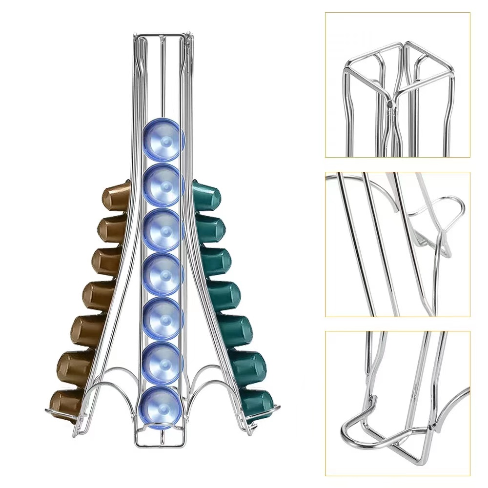 胶囊咖啡收纳架立式金属款存储架纯色32粒埃菲尔铁塔型置物架细节图