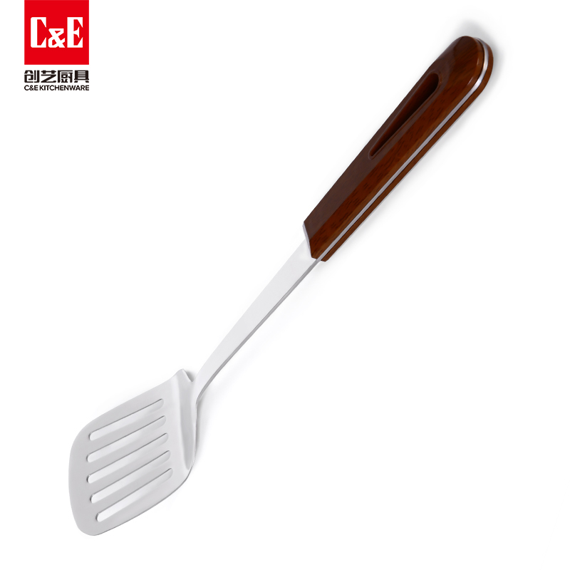 C&E Creative stainless steel spatulas, spoons, strainers, rice spoons, soup spoons, rice scoops, and wooden handles can be hung for portable storage of kitchenware for home use Item Picture