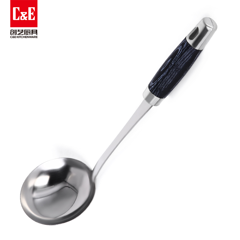 C&E Creative Kitchenware spatulas and spoons, stainless steel spatulas and spoons, rice and rice spoons, meat forks, pear wood grain handles, can be hung for portable storage of kitchenware for home use Specification image