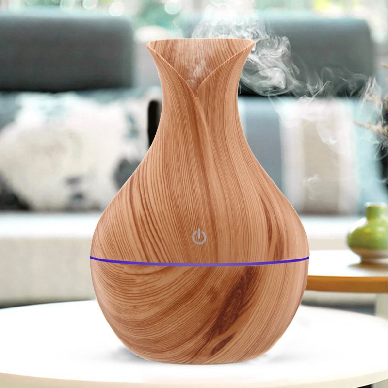 Mini humidifier, vase, wood grain humidifier, office seven-color lamp, ultrasonic aroma diffuser Item Picture