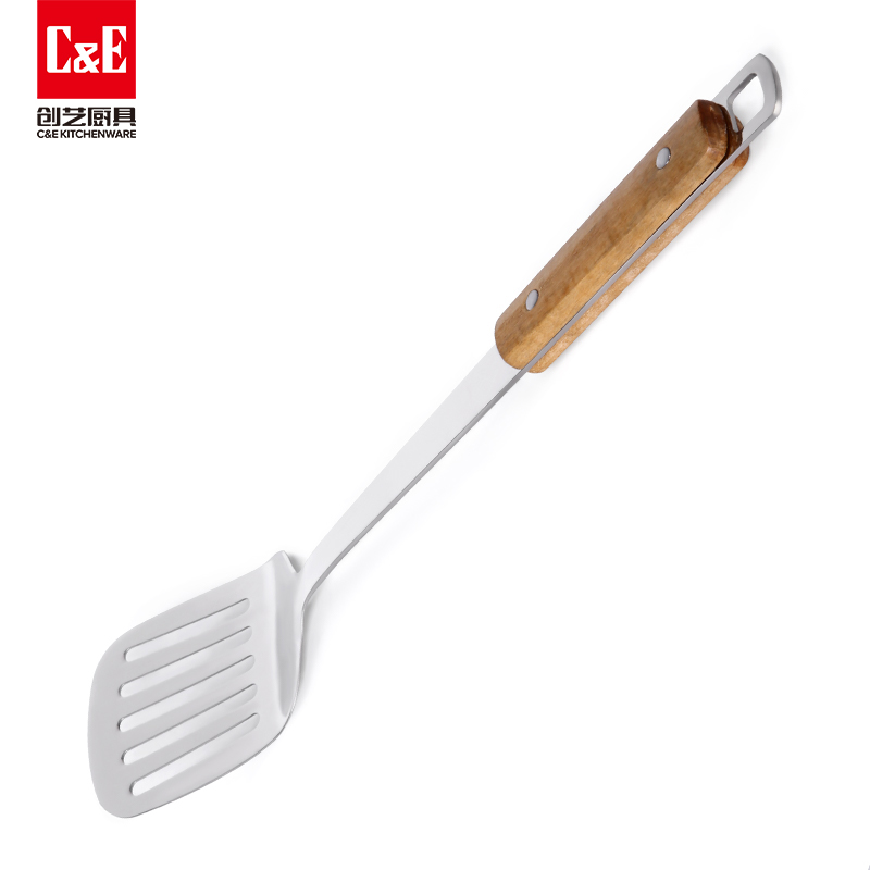 C&E Creative stainless steel spatula, spoon, rice spoon, rice noodle, steak fork, solid wood handle, can be hung, portable and used for storing kitchenware for home use pic 6