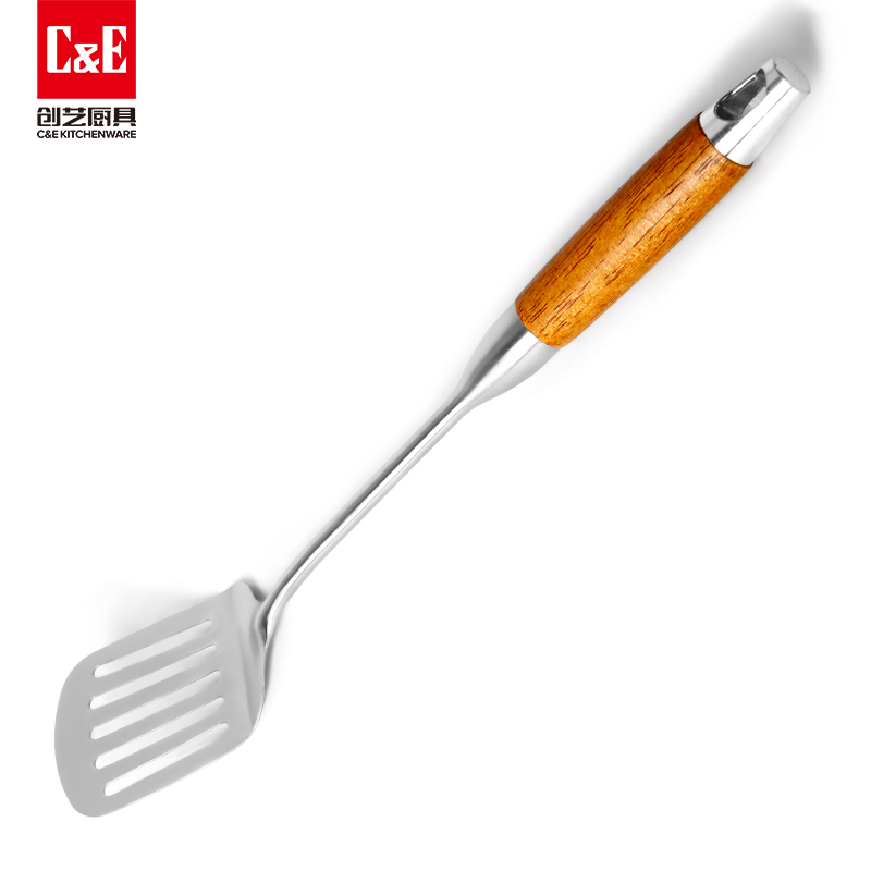 C&E Creative Cooking stainless steel spatula, rice spoon, solid wood handle, can be hung, portable and used for storing kitchenware at home pic 5