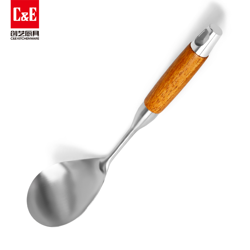 C&E Creative Cooking stainless steel spatula, rice spoon, solid wood handle, can be hung, portable and used for storing kitchenware at home Item Picture