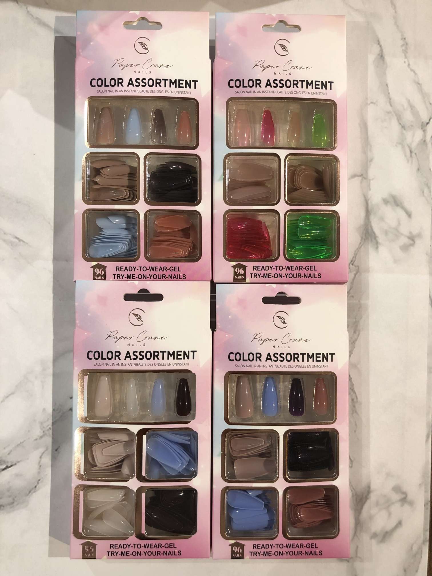 96pcs假指甲片穿戴甲纯色可拆卸式美甲贴片成品美甲甲片 白底实物图