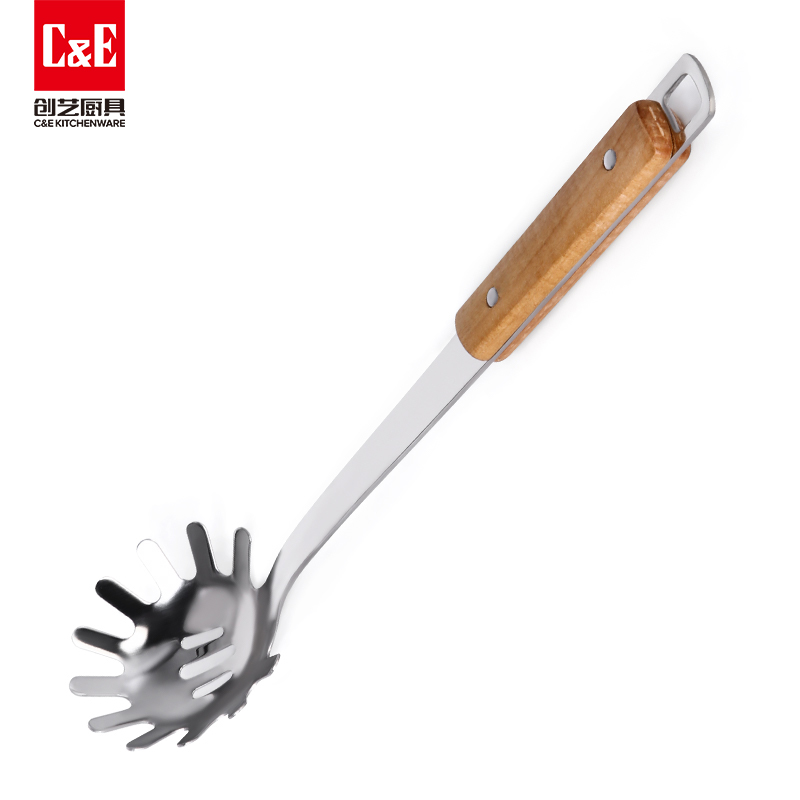 C&E Creative stainless steel spatula, spoon, rice spoon, rice noodle, steak fork, solid wood handle, can be hung, portable and used for storing kitchenware for home use pic 9