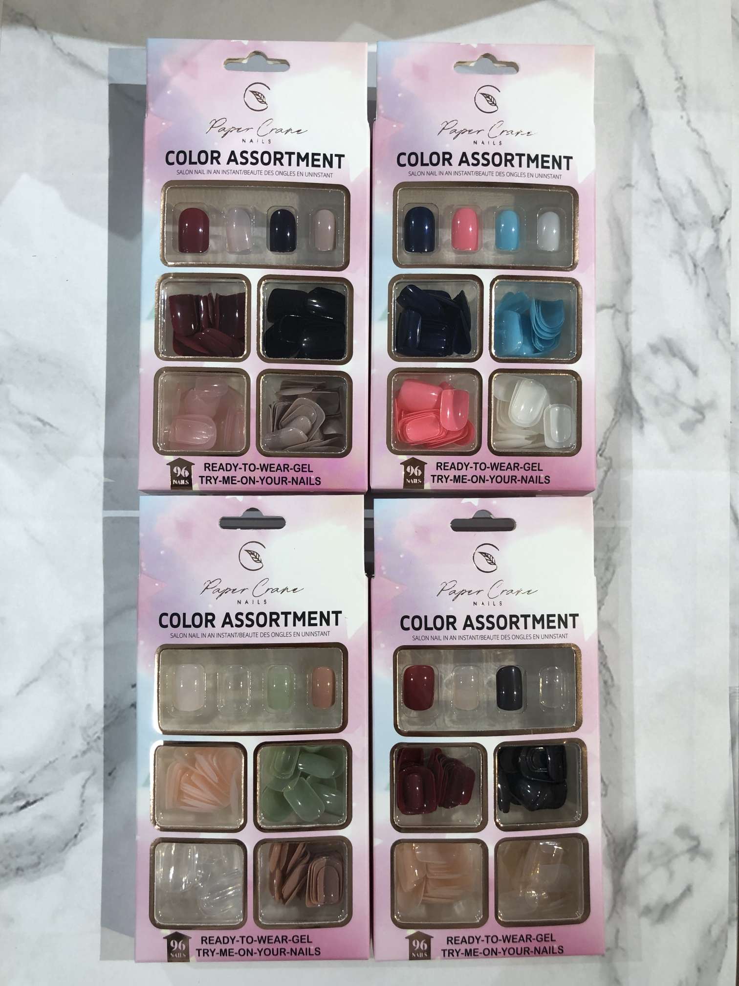 96pcs假指甲片穿戴甲纯色可拆卸式美甲贴片成品美甲甲片 