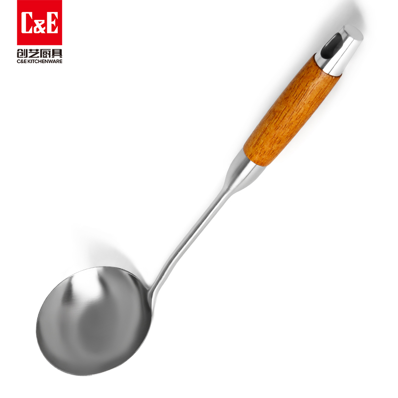 C&E Creative Cooking stainless steel spatula, rice spoon, solid wood handle, can be hung, portable and used for storing kitchenware at home pic 4