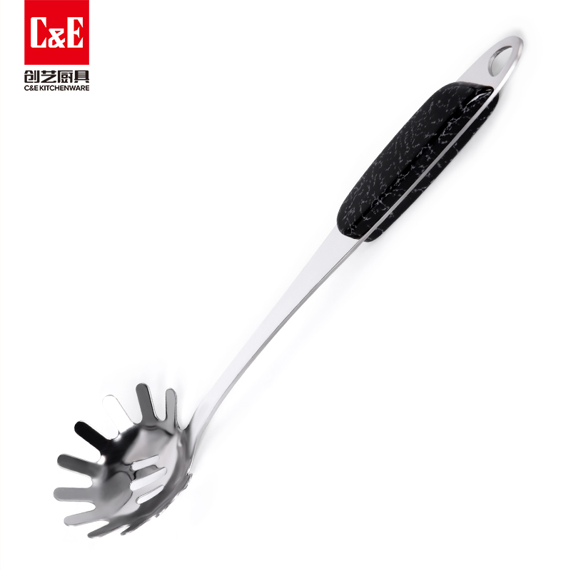 C&E Creative stainless steel spatula, rice spoon, rice noodle and meat steak fork, non-magnetic inclined wood grain handle, can be hung for portable storage of kitchenware and household use pic 9
