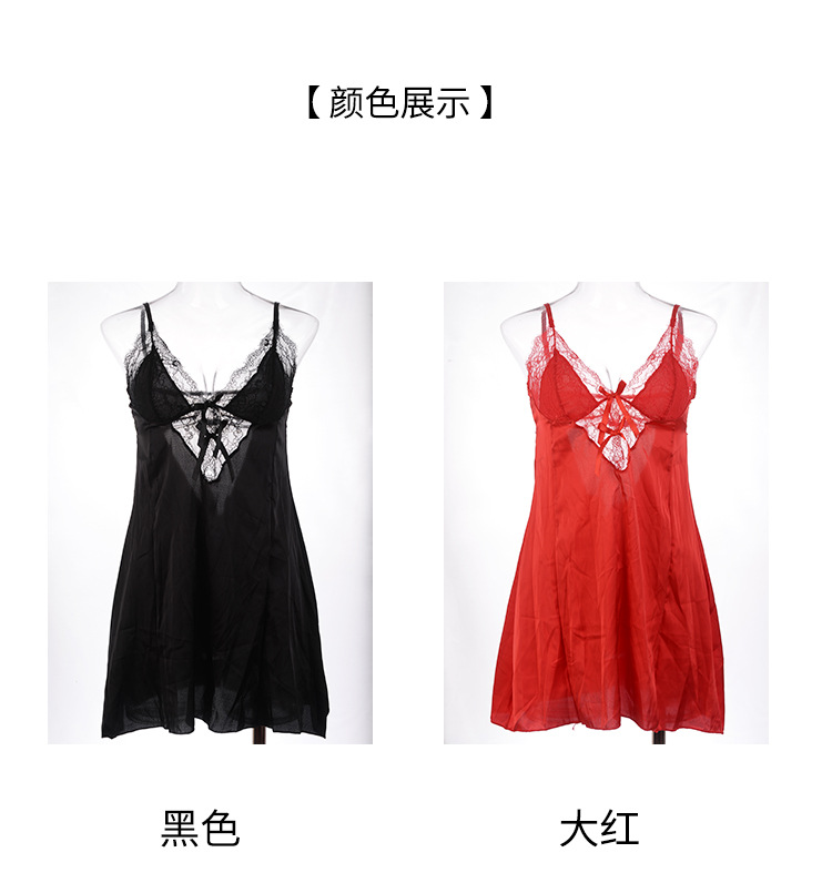 吊带蕾丝拼接性感深V吊带睡裙女短裙睡衣镂空后背睡裙详情4