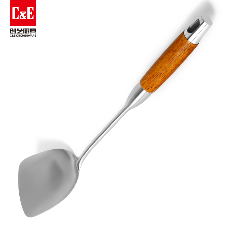 C&E Creative Cooking stainless steel spatula, rice spoon, solid wood handle, can be hung, portable and used for storing kitchenware at home pic 3