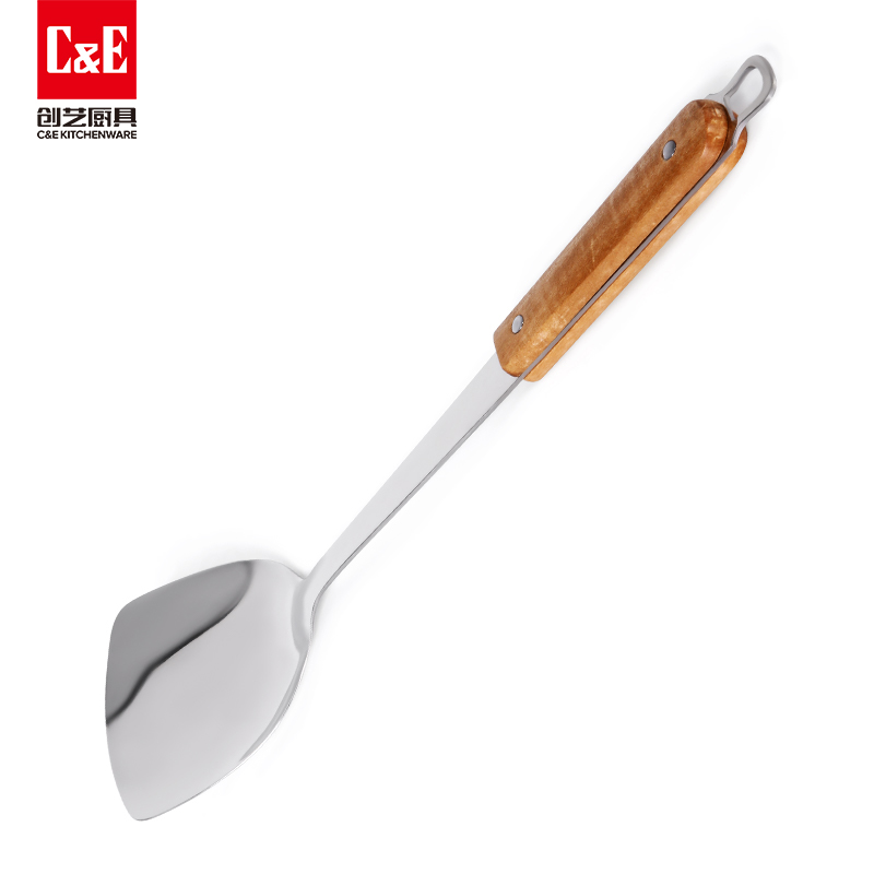 C&E Creative stainless steel spatula, rice spoon, rice noodle, steak fork, solid wood handle, can be hung for portable storage in the kitchen and household Item Picture