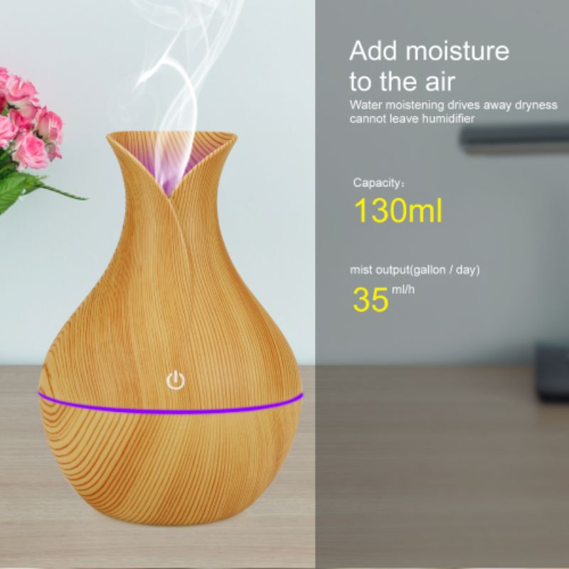 Mini humidifier, vase, wood grain humidifier, office seven-color lamp, ultrasonic aroma diffuser Specification image