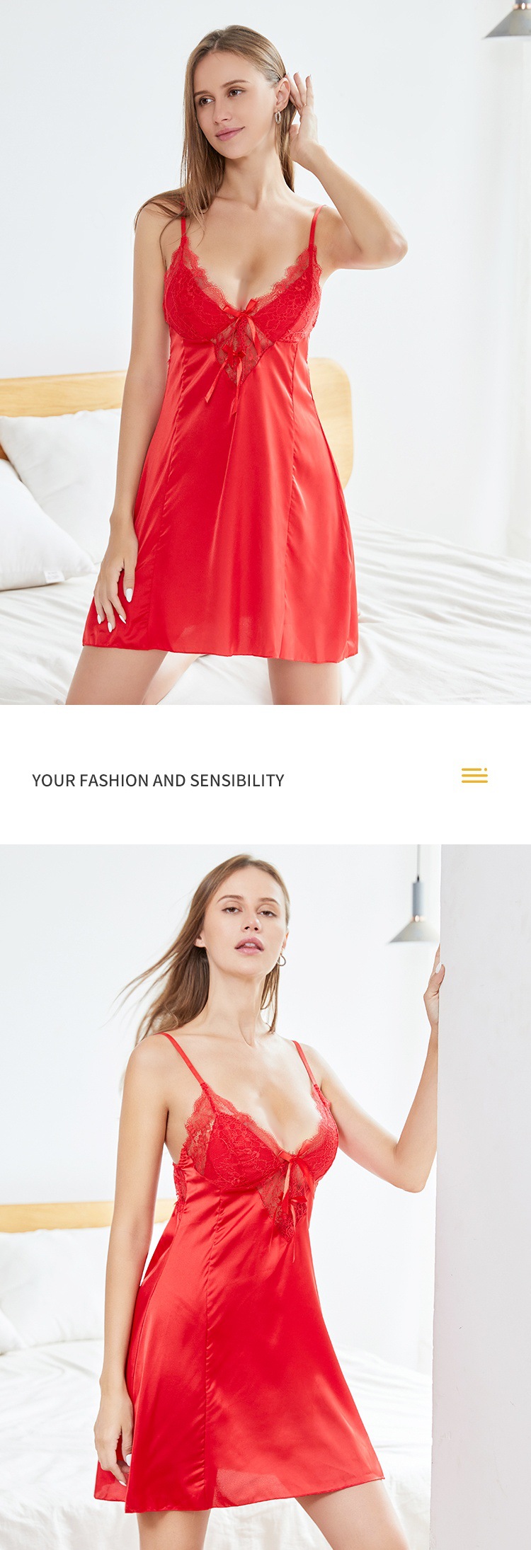 吊带蕾丝拼接性感深V吊带睡裙女短裙睡衣镂空后背睡裙详情7