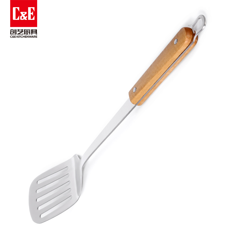 C&E Creative stainless steel spatula, rice spoon, rice noodle, steak fork, solid wood handle, can be hung for portable storage in the kitchen and household details Picture