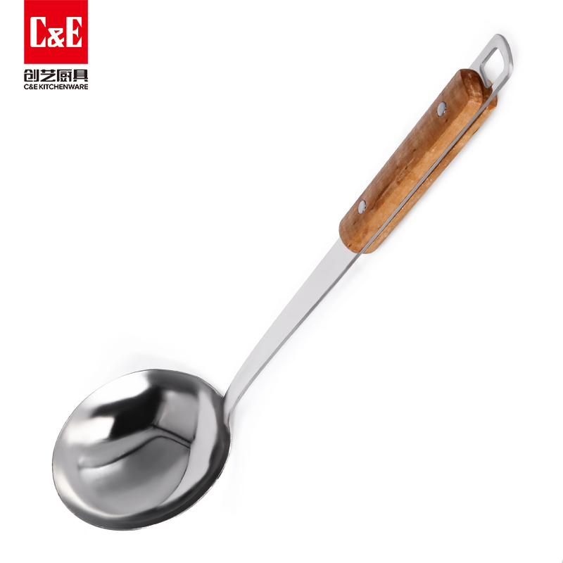 C&E Creative stainless steel spatula, spoon, rice spoon, rice noodle, steak fork, solid wood handle, can be hung, portable and used for storing kitchenware for home use Application Scenario