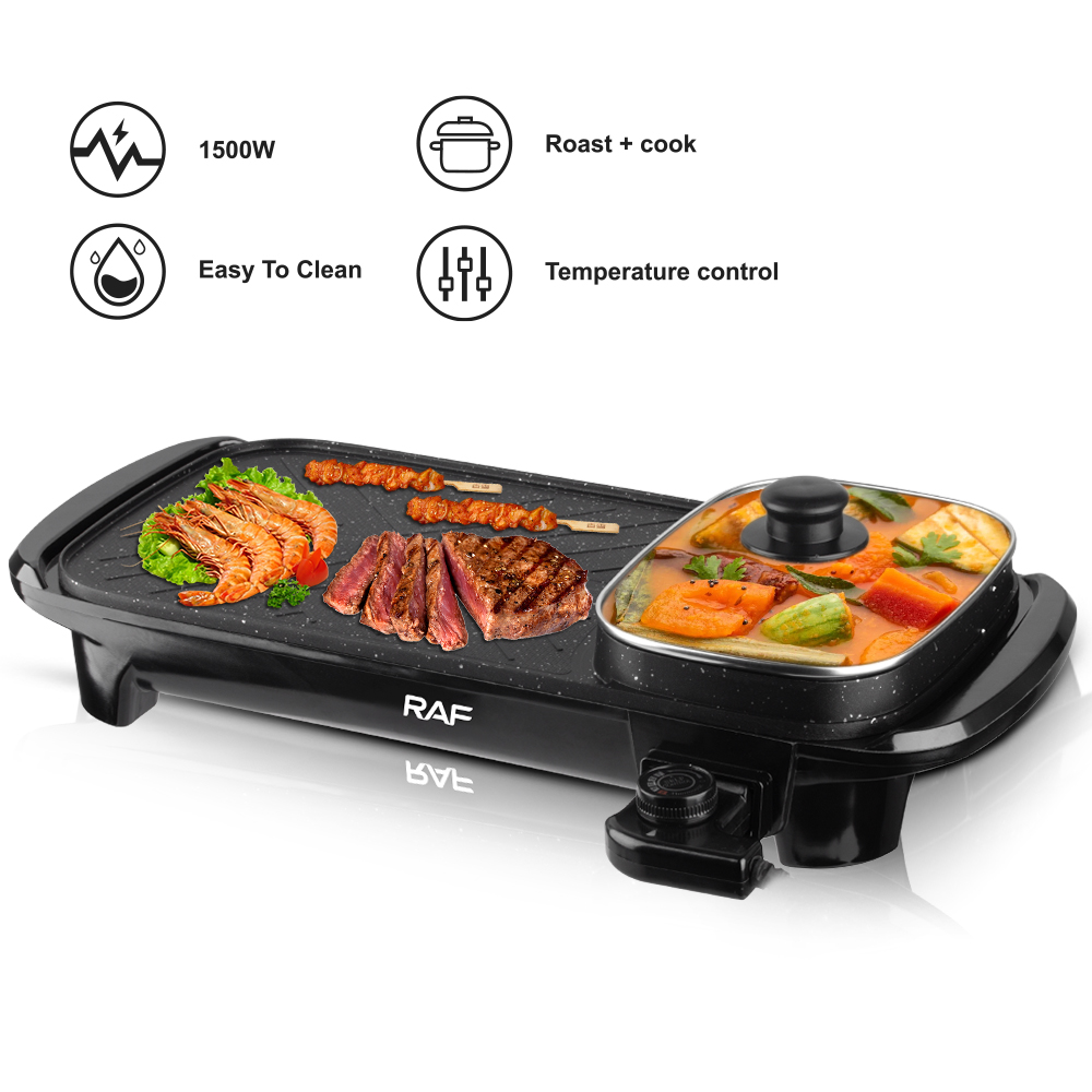 RAF European standard household barbecue grill, hot pot and barbecue all-in-one multi-functional barbecue grill, frying, grilling and boiling pot, smokeless electric grill plate details Picture