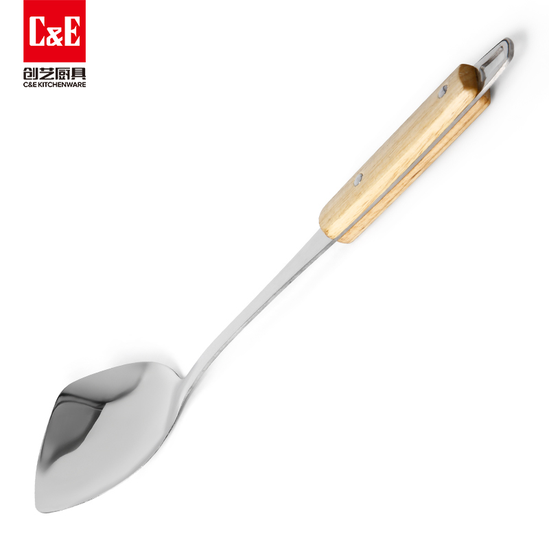 C&E Creative stainless steel spatula, long and short rice spoons, rice noodle steakers, solid wood handles, can be hung for portable storage in the kitchen and household