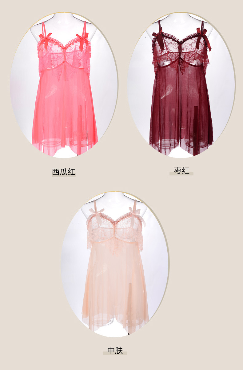 吊带睡裙蕾丝网纱透视性感睡衣深V透视风情调内衣详情8