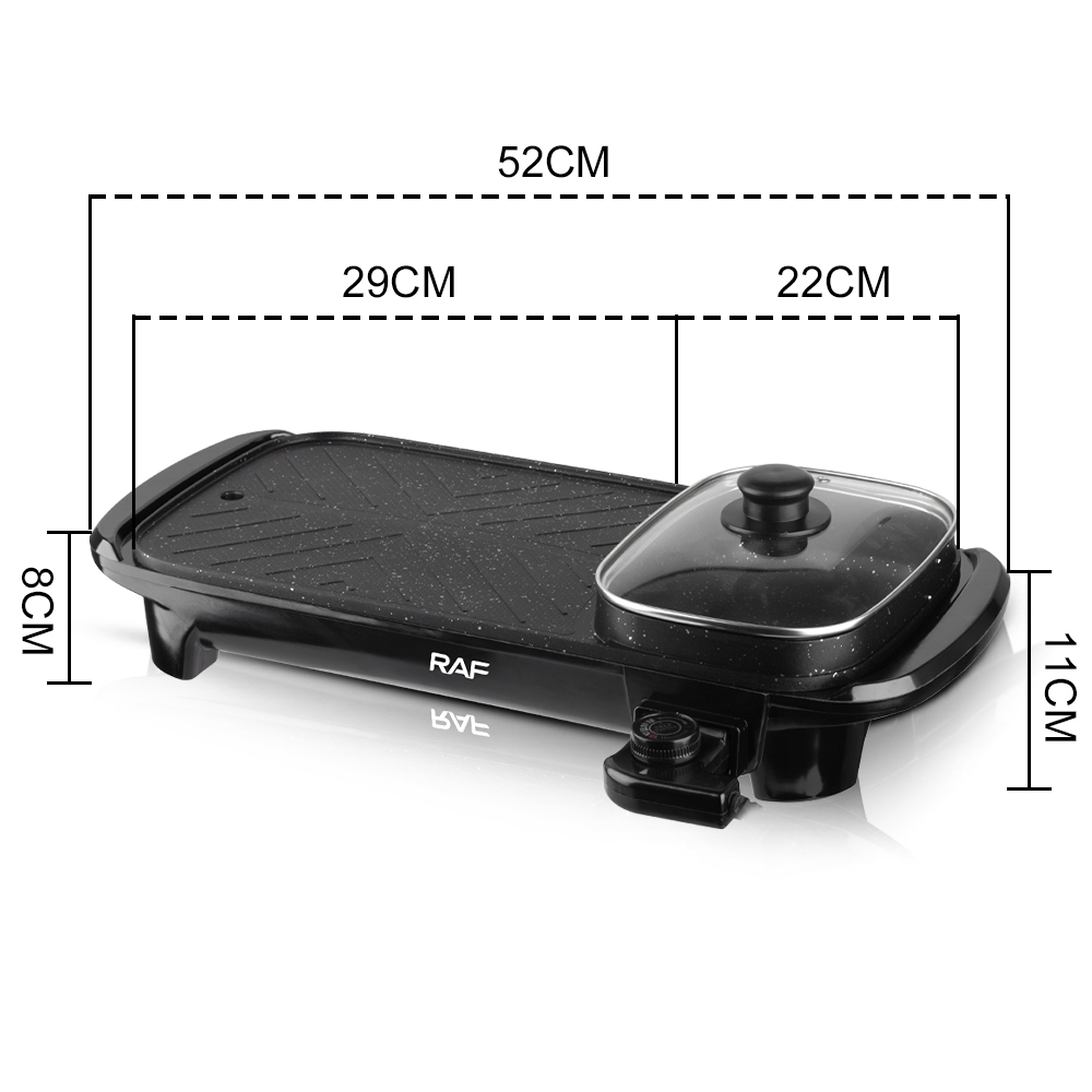 RAF European standard household barbecue grill, hot pot and barbecue all-in-one multi-functional barbecue grill, frying, grilling and boiling pot, smokeless electric grill plate Specification image