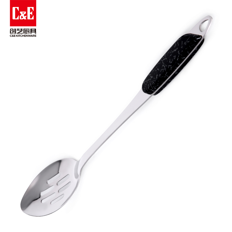 C&E Creative stainless steel spatula, rice spoon, rice noodle and meat steak fork, non-magnetic inclined wood grain handle, can be hung for portable storage of kitchenware and household use pic 8