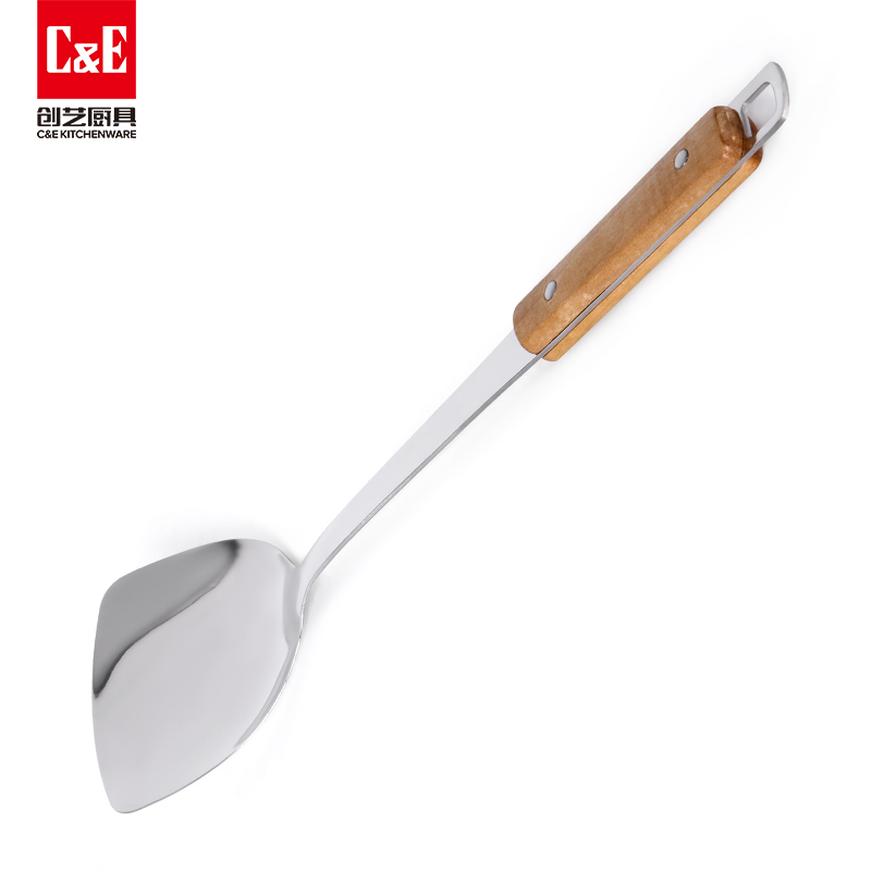 C&E Creative stainless steel spatula, spoon, rice spoon, rice noodle, steak fork, solid wood handle, can be hung, portable and used for storing kitchenware for home use Item Picture