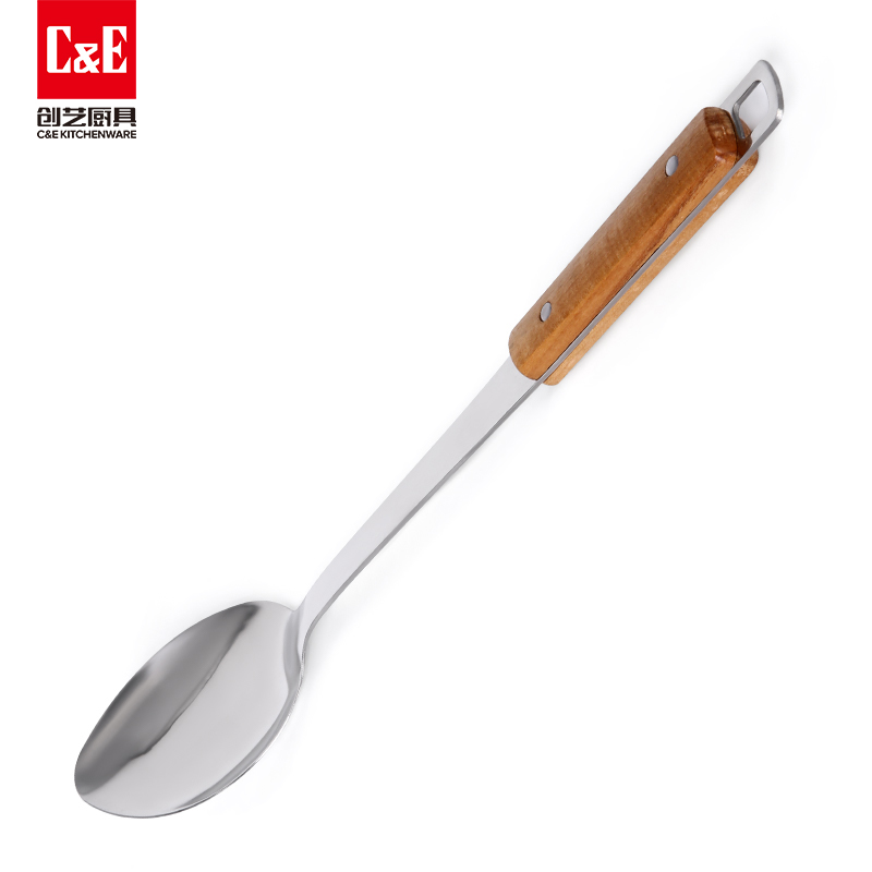C&E Creative stainless steel spatula, spoon, rice spoon, rice noodle, steak fork, solid wood handle, can be hung, portable and used for storing kitchenware for home use pic 7
