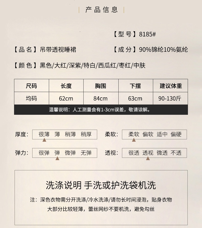 吊带睡裙蕾丝网纱透视性感睡衣深V透视风情调内衣详情6